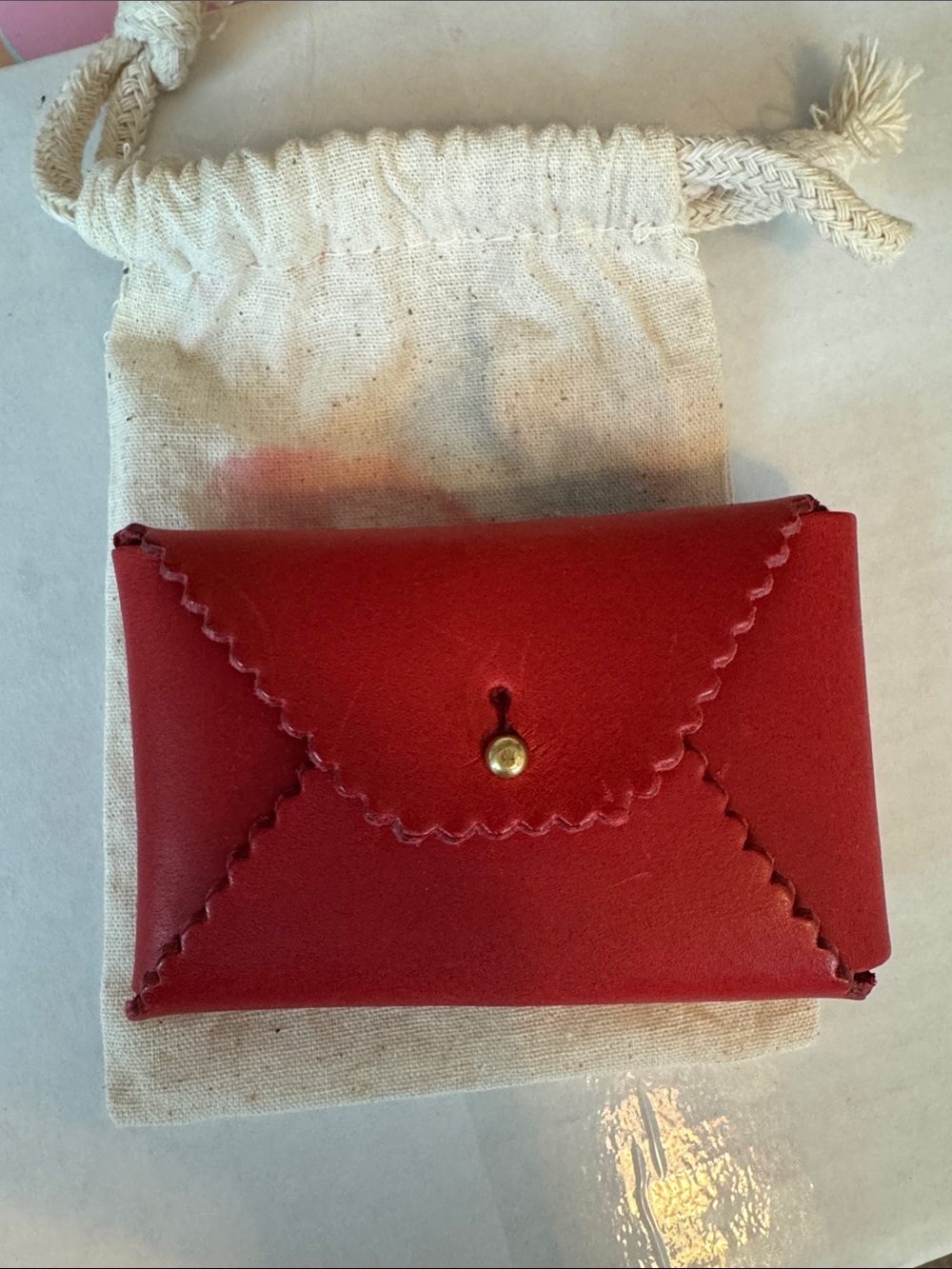 Immodest Cotton Red Leather Envelope Card Holder with